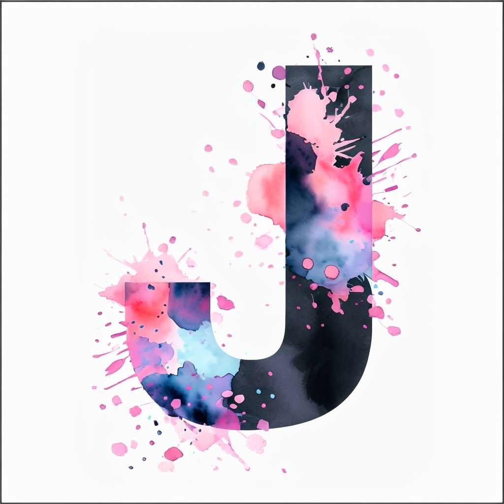 Colorful Watercolor Splatter Monogram Design of Letter J Monogram