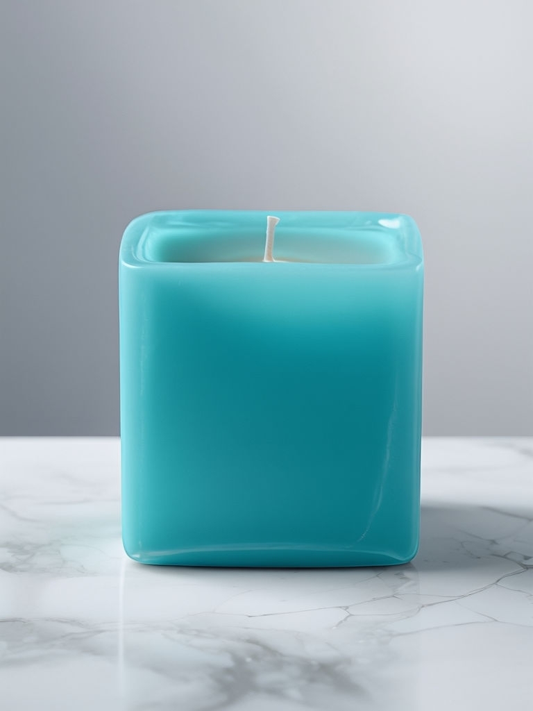 Elegant Turquoise Candle Mockup on White Marble Background