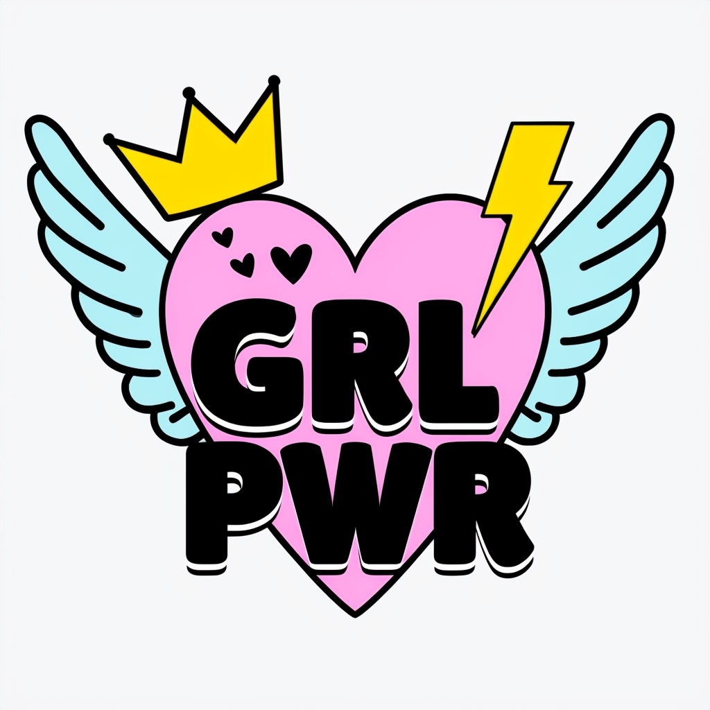 Vibrant GRL PWR Heart with Wings and Crown T-Shirt