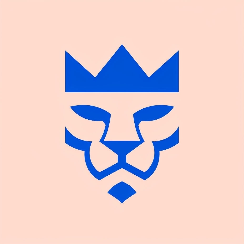 Minimalist Royal Blue Lion Face Artwork for Modern Design Logo