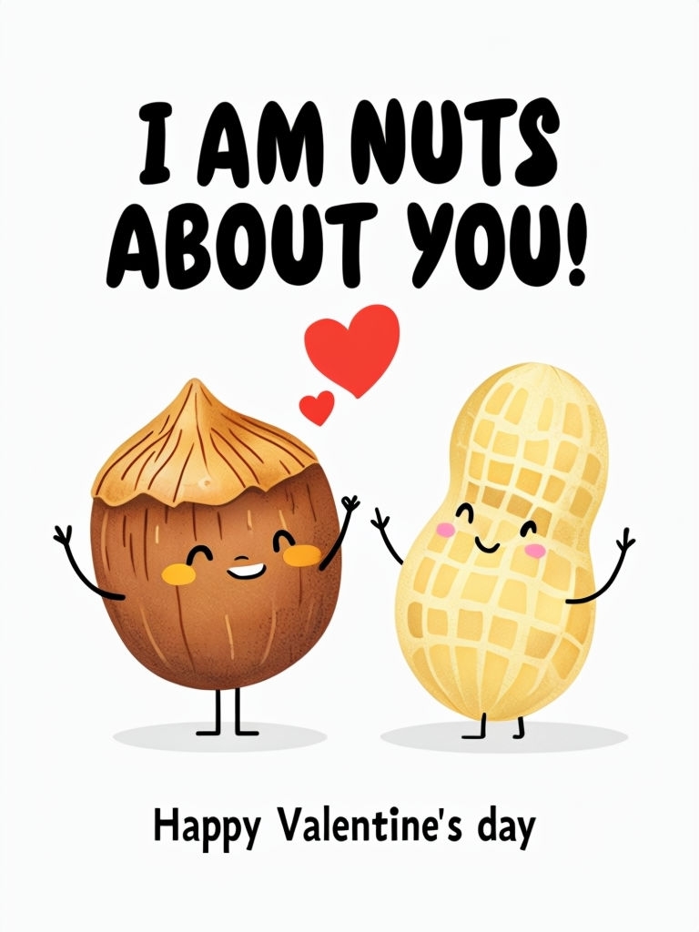 Cheerful Cartoon Nuts Valentine's Day Card Design