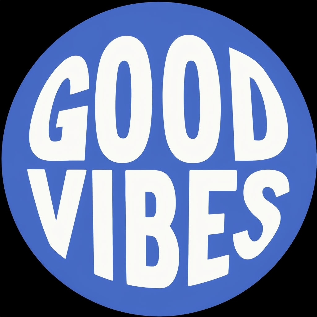 Good Vibes Bold Blue Circle Typography T-Shirt