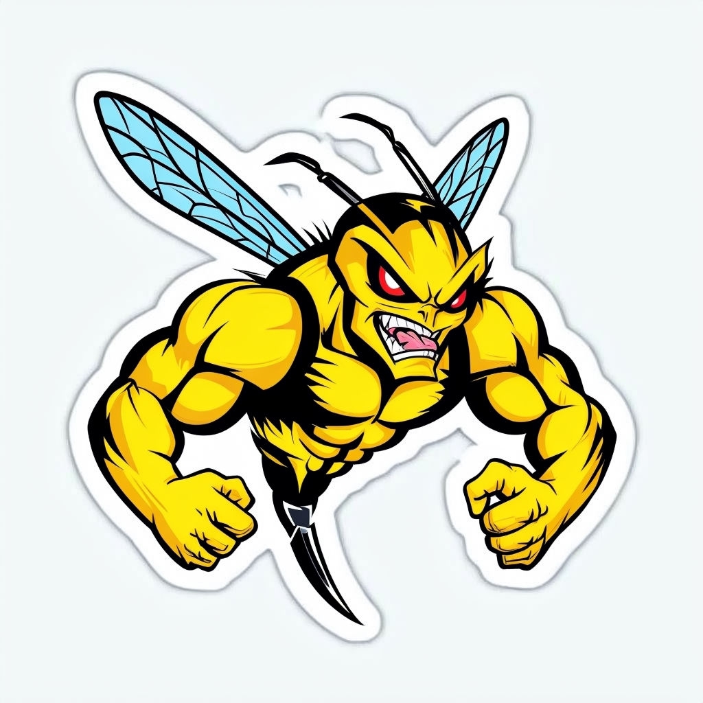 Fierce Cartoon Bee Character Die-Cut Sticker Design