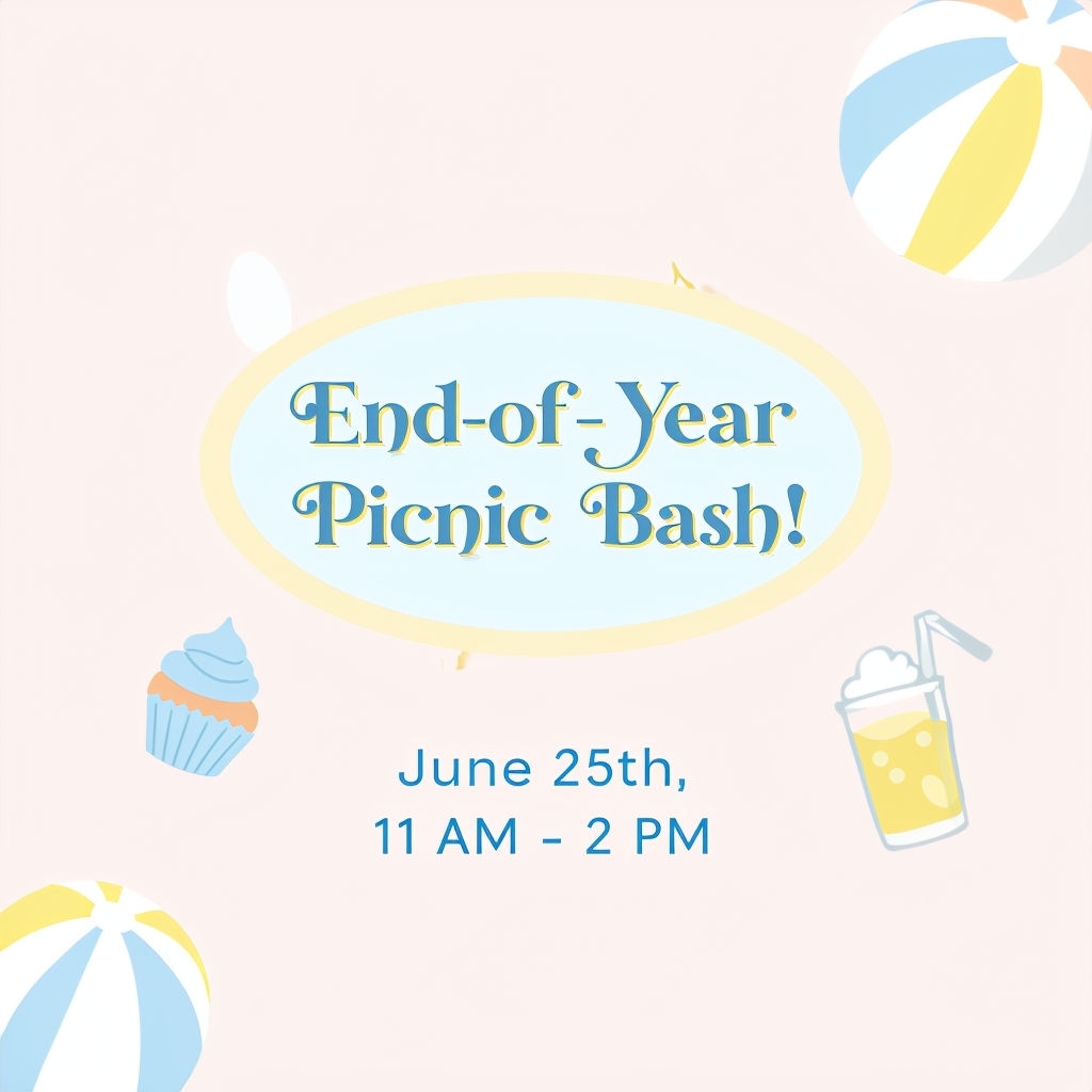 End-of-Year Picnic Bash Colorful Invitation Card