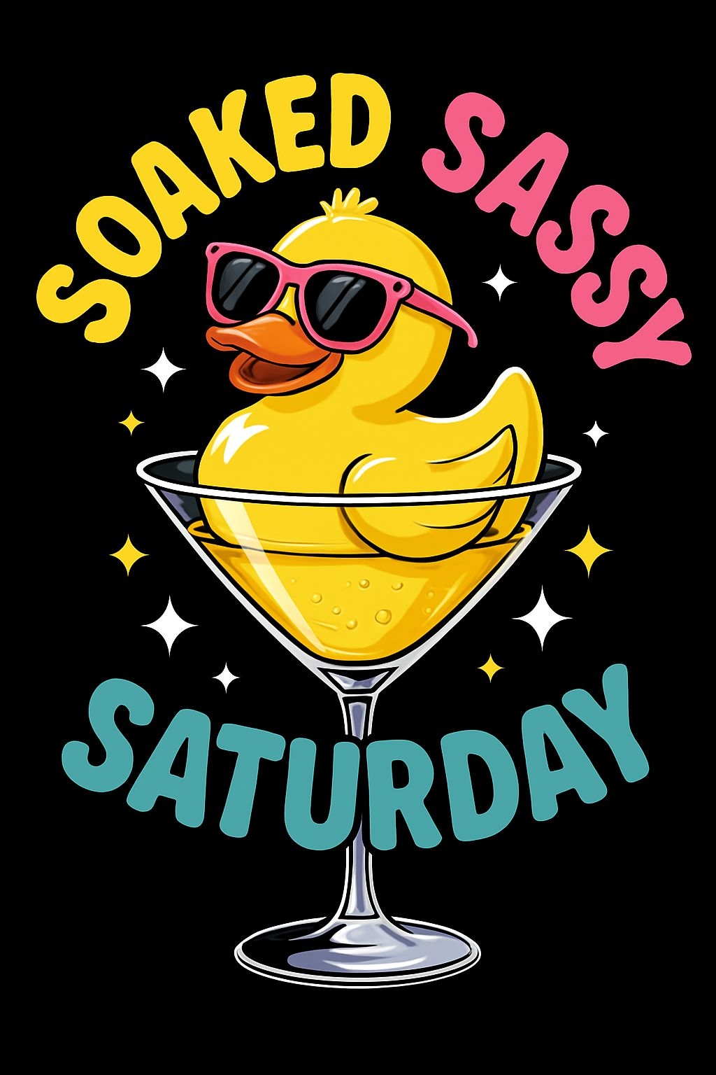 Cheerful Cartoon Rubber Duck in Martini Glass T-Shirt