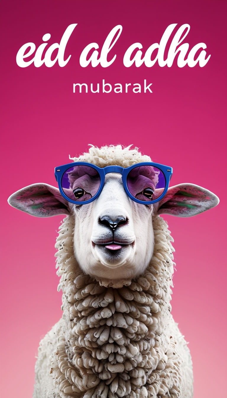 Cool Sheep in Sunglasses for Eid al-Adha Celebration Social Media Post