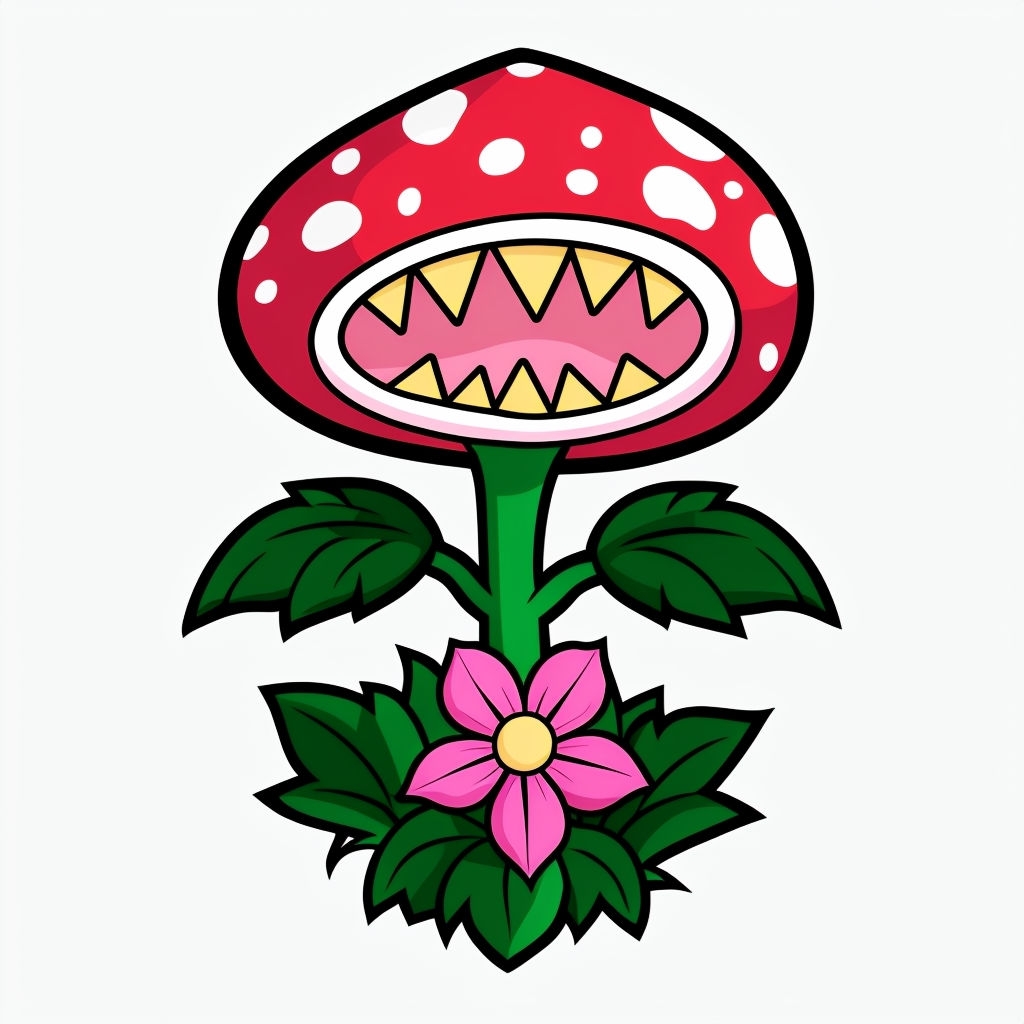 Cartoon Dangerous Plant Illustration with Sharp Teeth Sticker