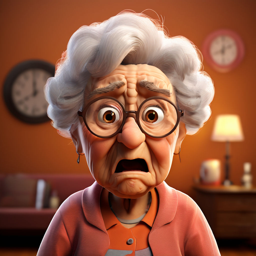 A funny little old lady with huge glasses cartoon