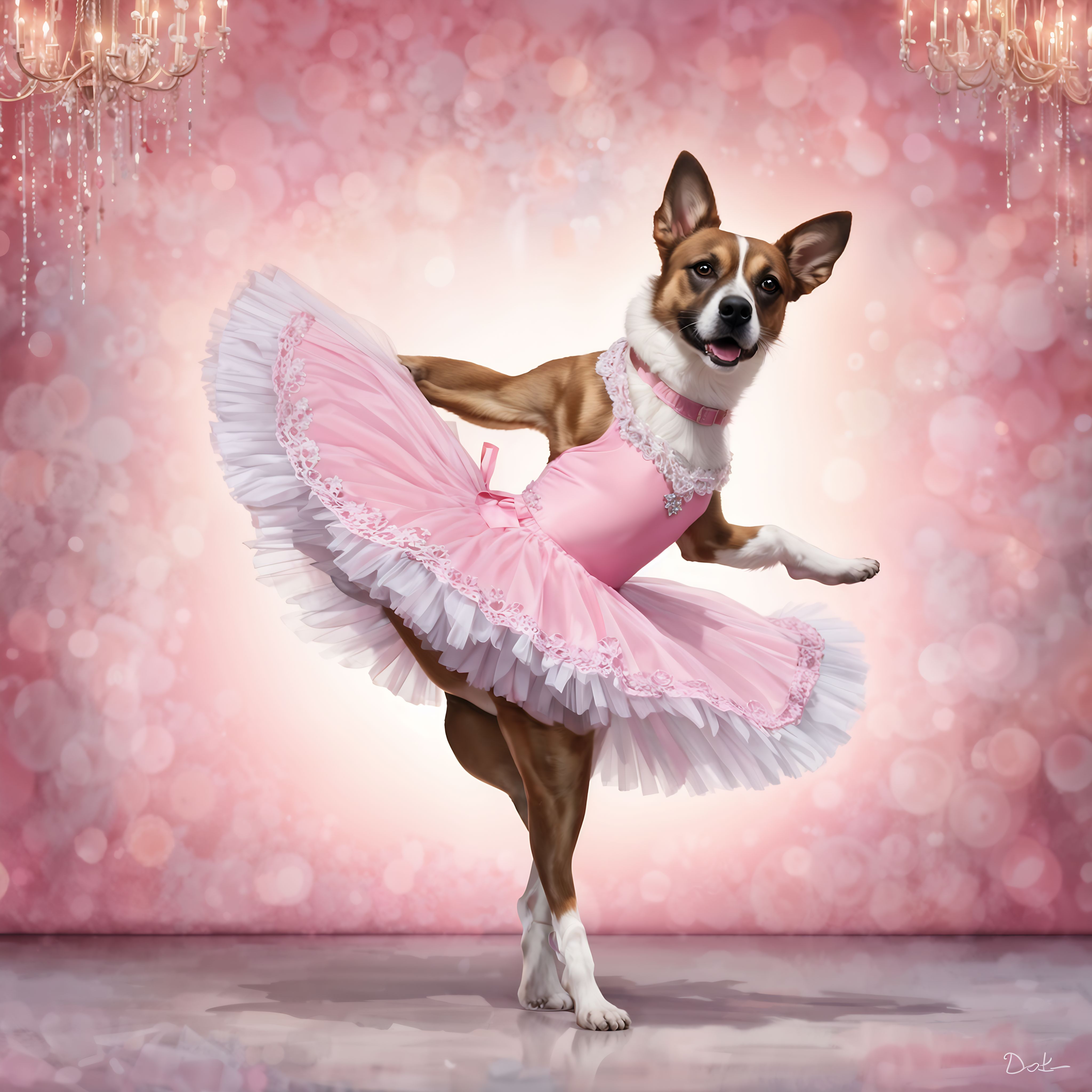 Closeup. photography. SNOOP DOG as a ballerina