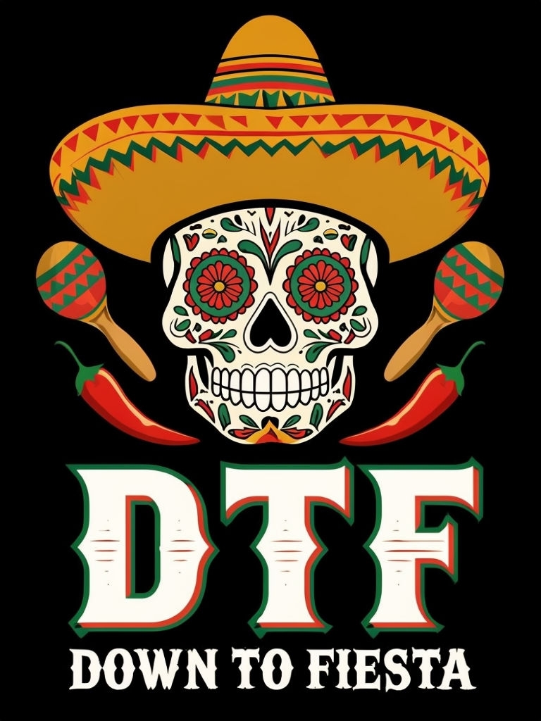 Vibrant Skull with Floral Patterns and Maracas T-Shirt