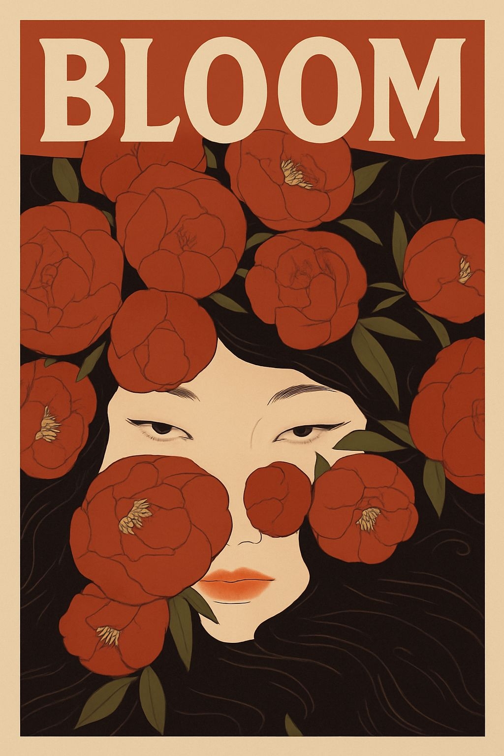 Modern Floral Woman's Face Illustration with Roses Poster