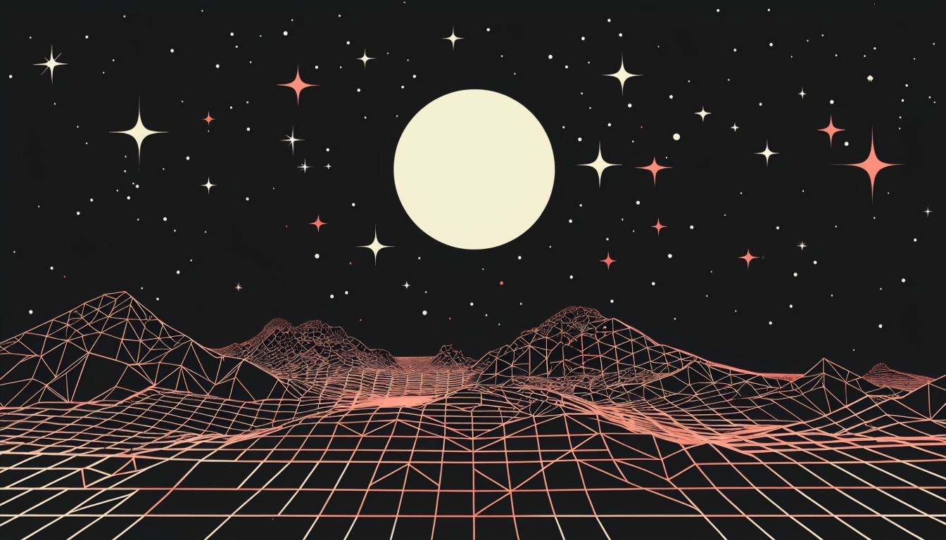 Retro-Futuristic Cosmic Landscape Digital Background Art