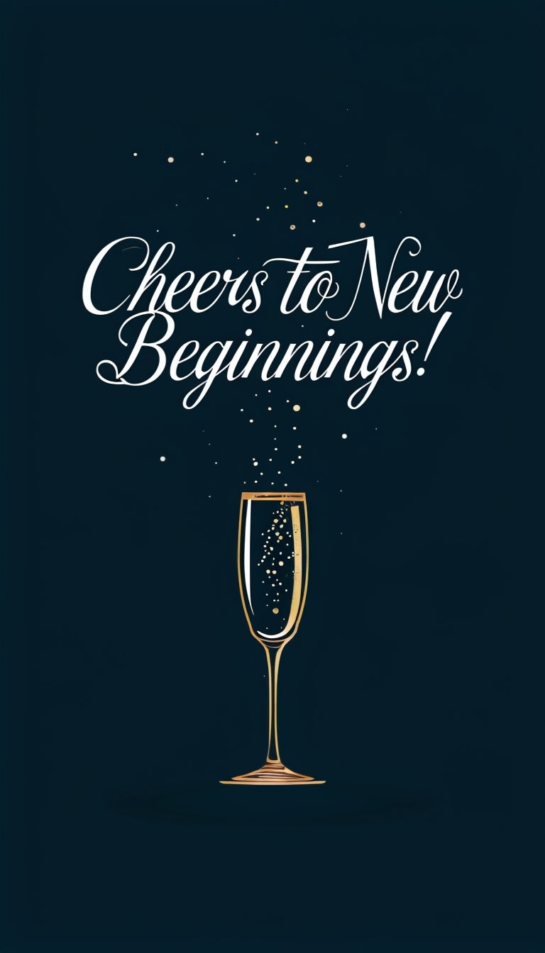 Elegant Cheers to New Beginnings Champagne Glass Art