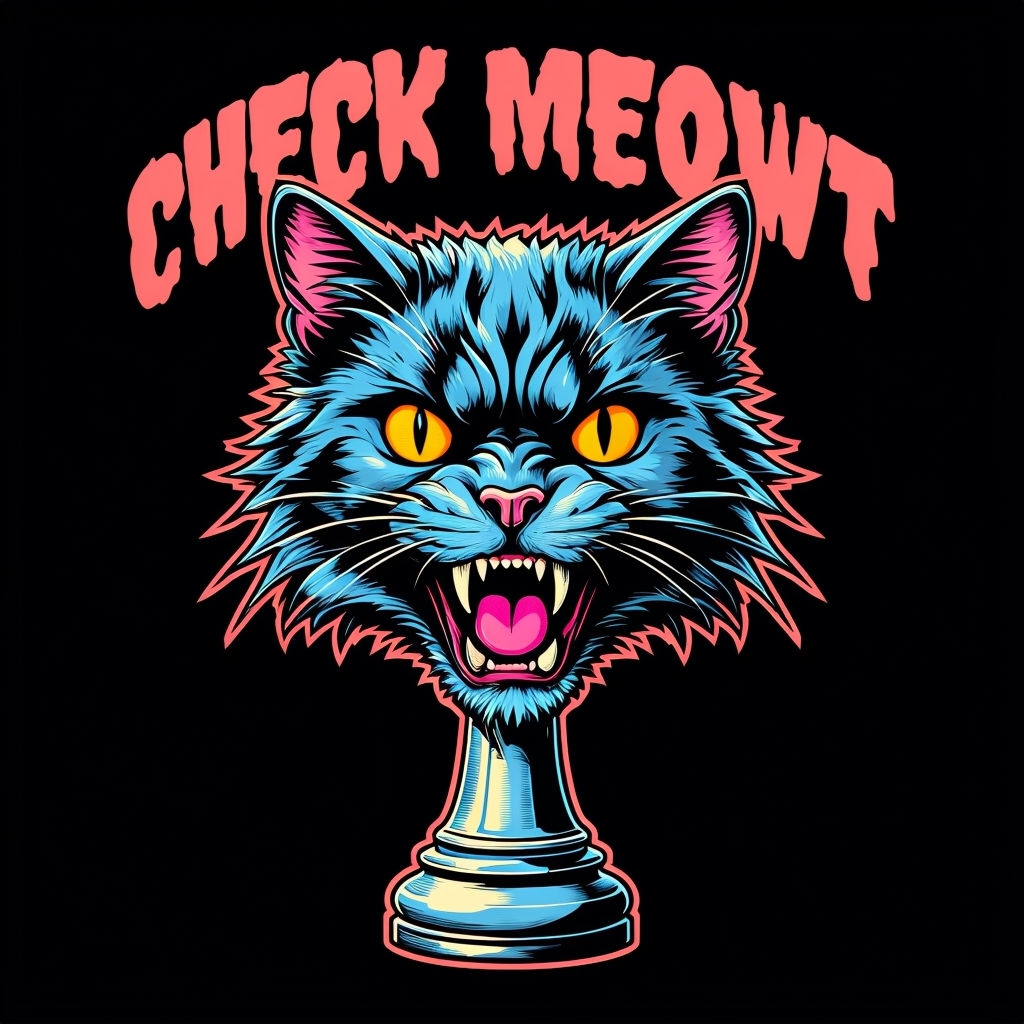 Fierce Cat Head Chess Pawn Illustration T-Shirt