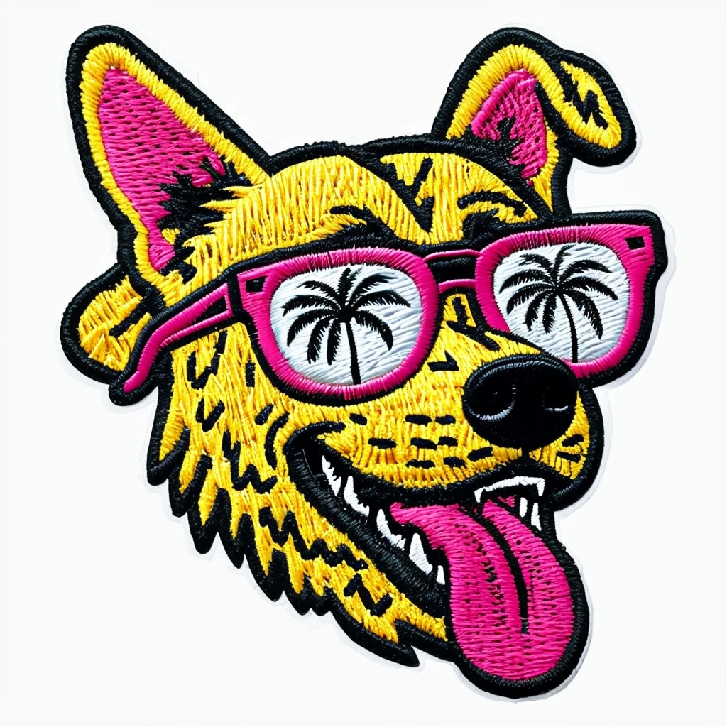 Playful Embroidered Dog Head Patch with Pink Sunglasses Hat
