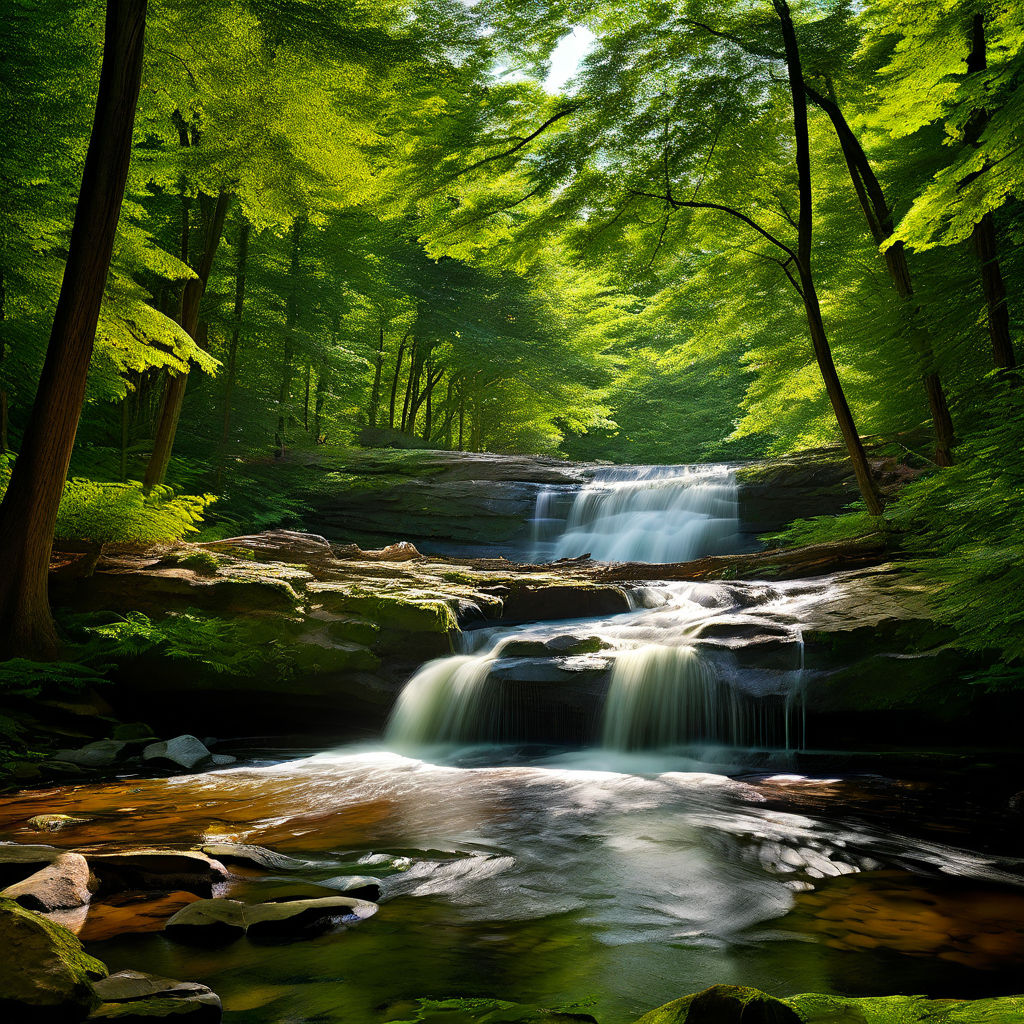 Apshawa Falls in a suburban nature preserve in NJ is surroun... by ...