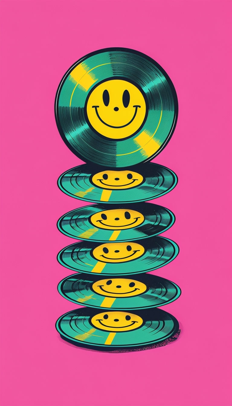 Playful Pop Art Vinyl Records with Smiley Faces Phone Case Cover