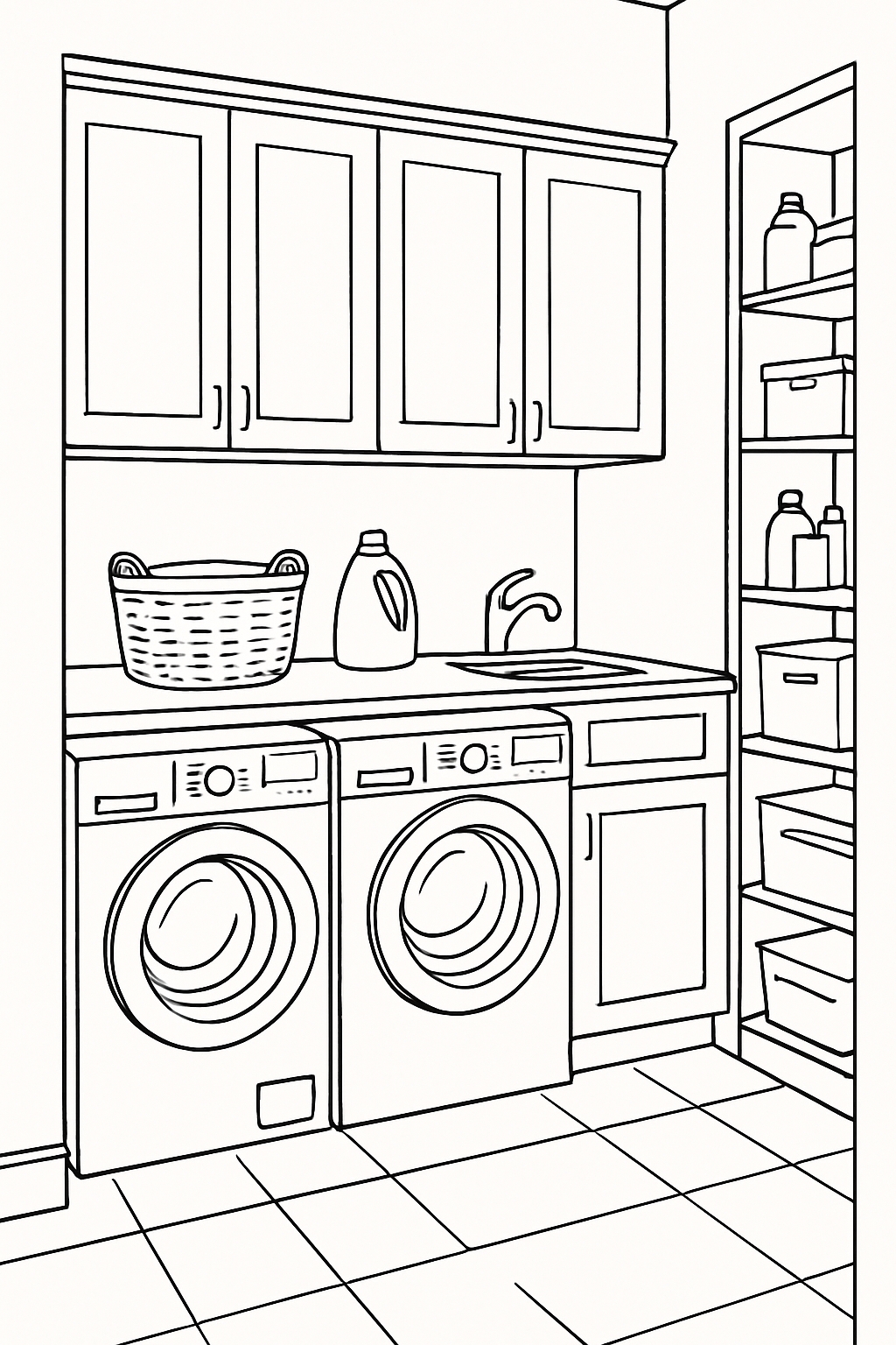 Modern Laundry Room Line Drawing Coloring Page