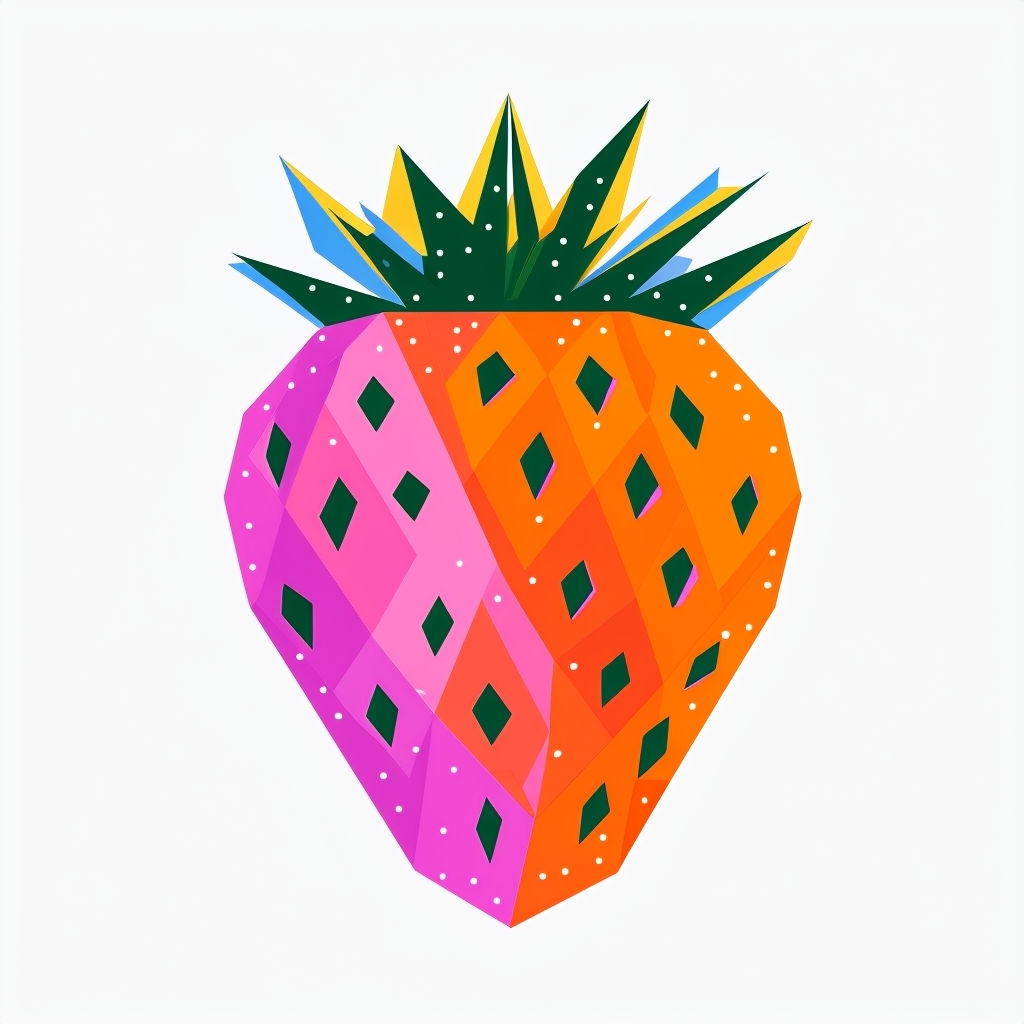 Vibrant Geometric Strawberry Digital Illustration Art