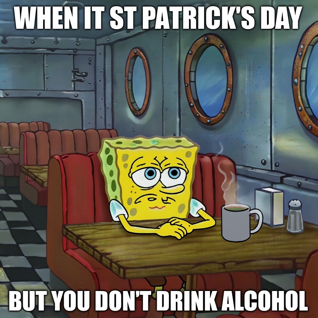 SpongeBob's Unenthusiastic St. Patrick's Day Meme Illustration