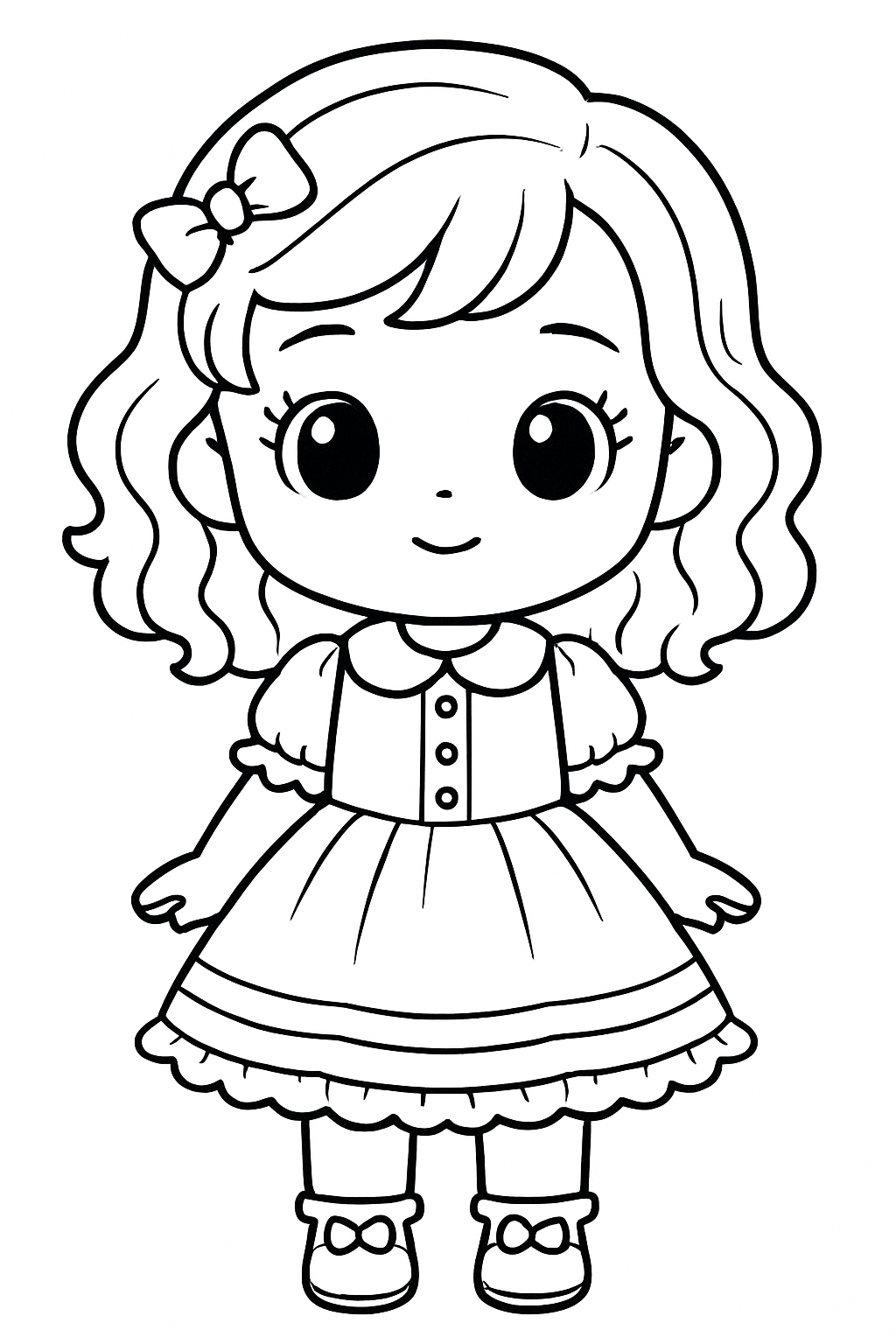 Cute Chibi Girl Line Drawing for Coloring Book Pages