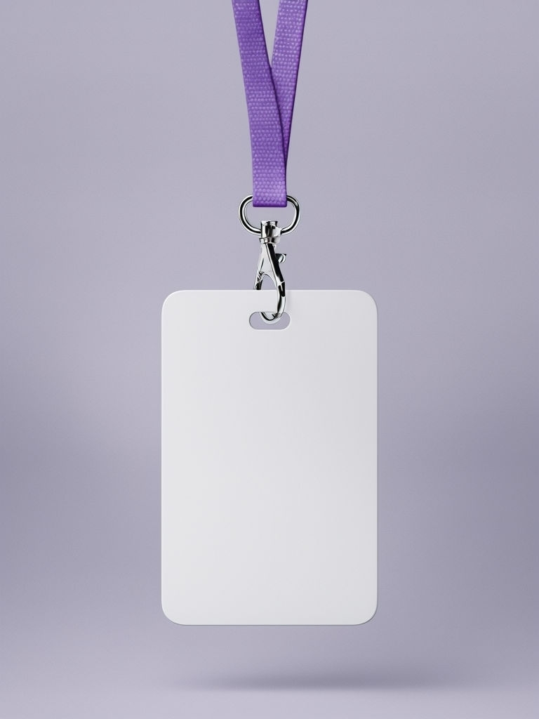 Customizable Identification Card with Purple Lanyard Mockup