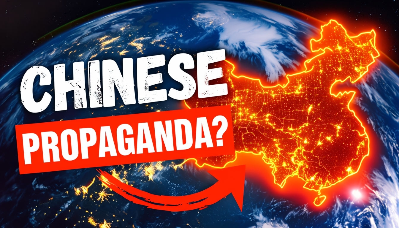 Dramatic Cinematic YouTube Thumbnail Featuring China Propaganda Text Social Media Post