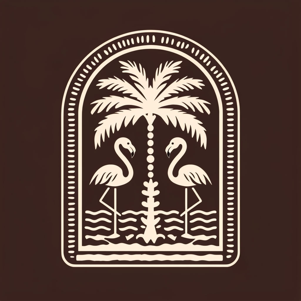Minimalist Flamingo and Palm Tree Retro Folk Art Poster