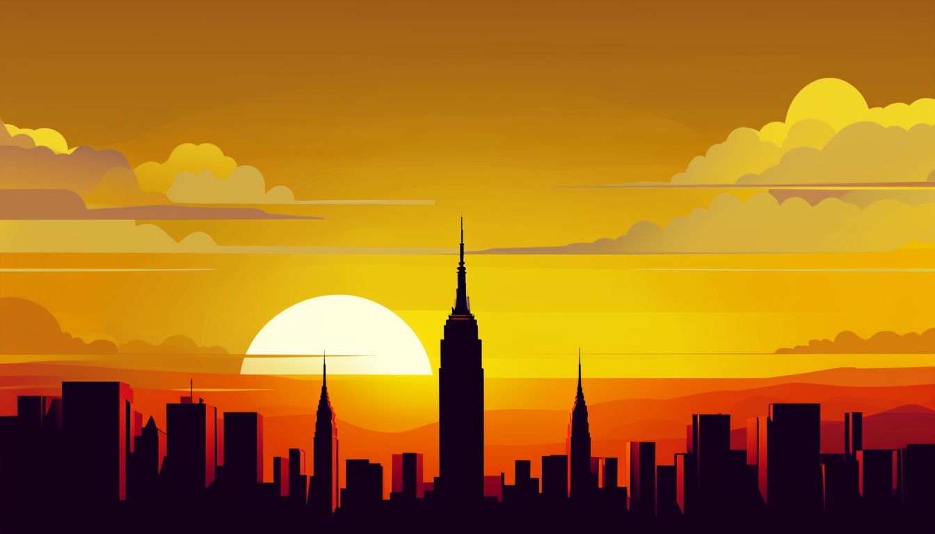 Minimalist City Skyline at Sunset Digital Illustration Background