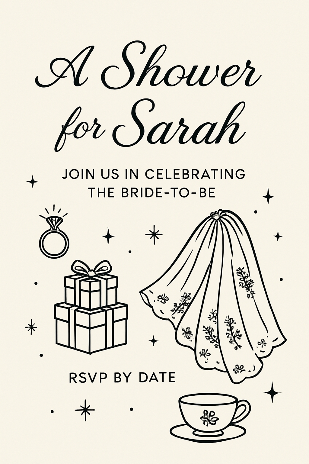 Elegant Bridal Shower Invitation for Sarah with Minimalist Design Cards & Invites