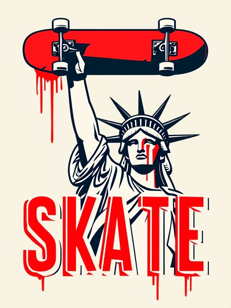 Stylized Statue of Liberty with Skateboard Street Art Poster