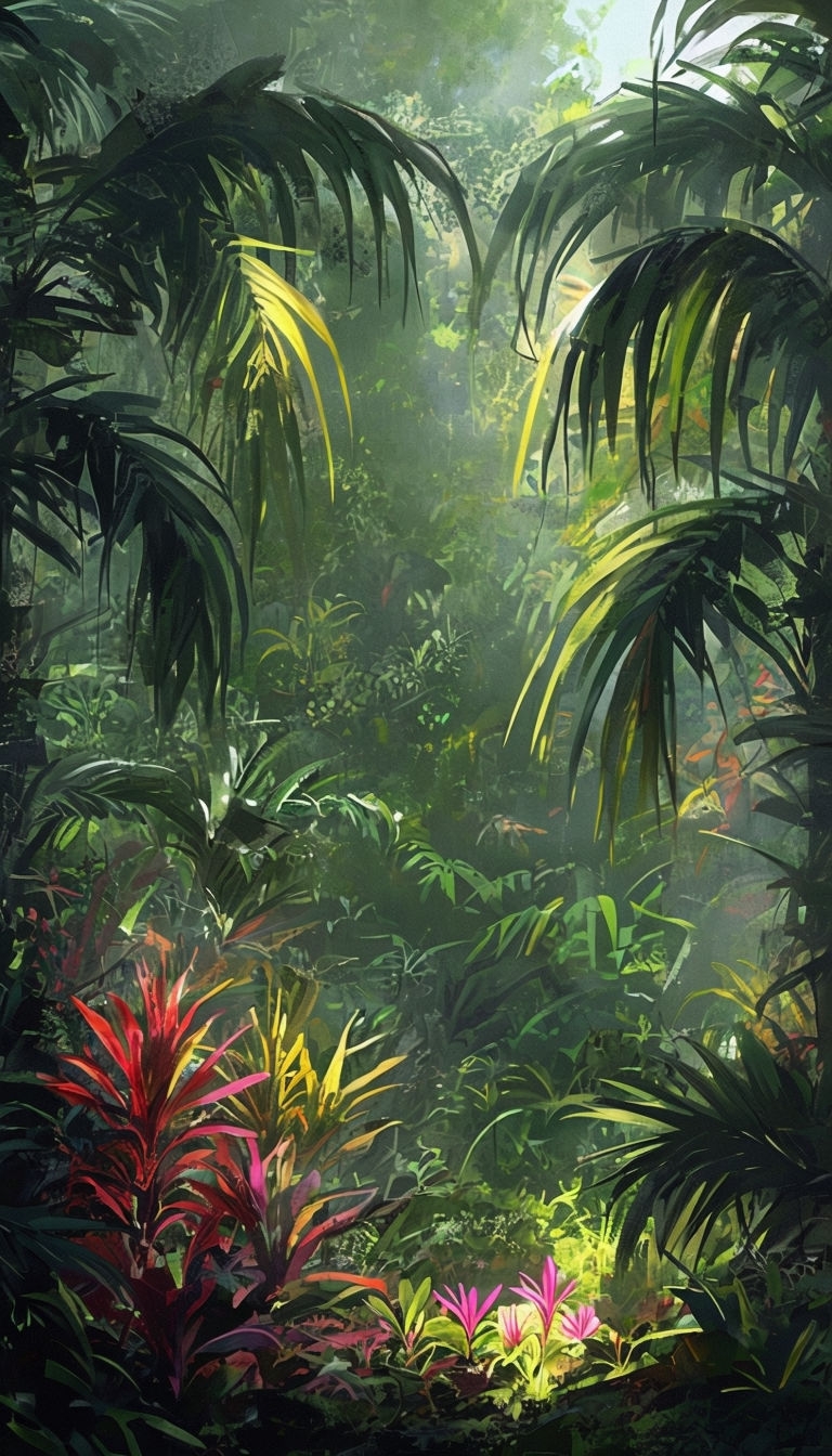 Vibrant Tropical Rainforest Digital Painting Illustration Art