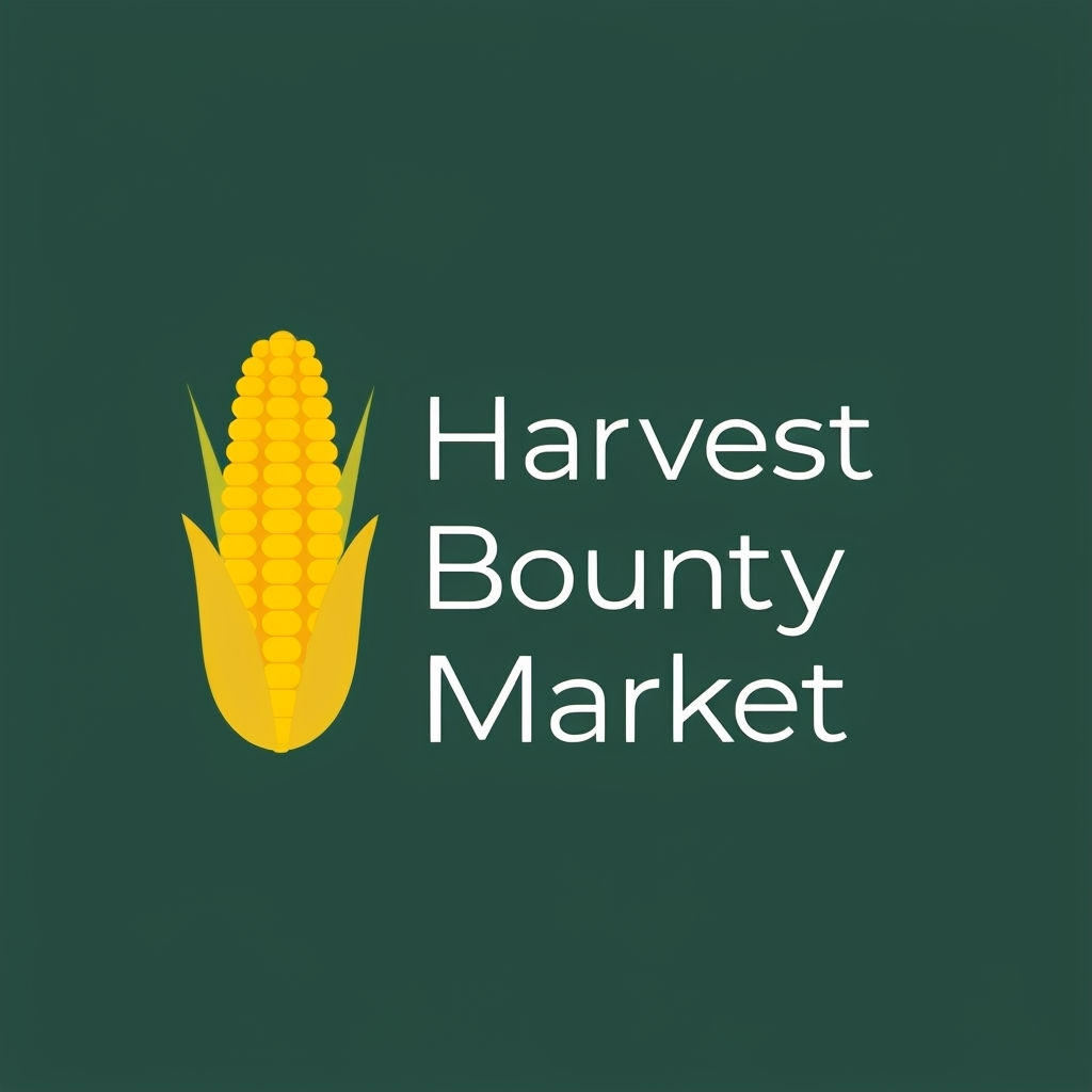 Harvest Bounty Market Logo with Yellow Corn on Dark Green Background