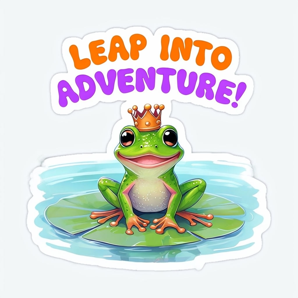 Joyful Crowned Frog on Lily Pad Adventure Sticker