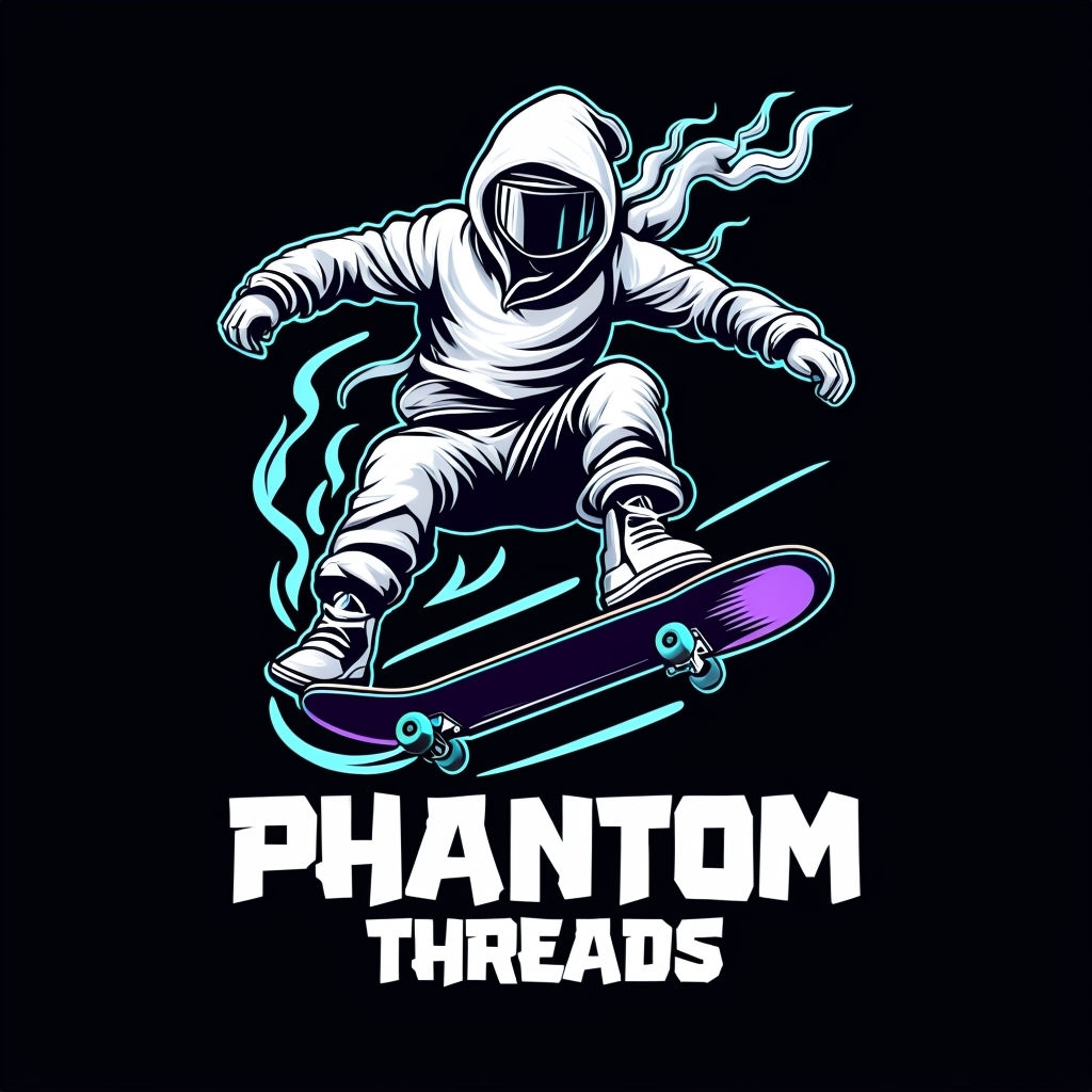 Dynamic Ghostly Skateboarder Logo Featuring Phantom Threads