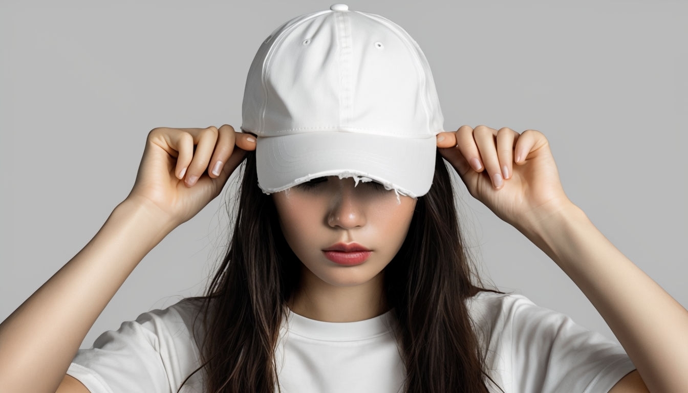 Minimalist Young Woman with White Baseball Cap Portrait Mockup