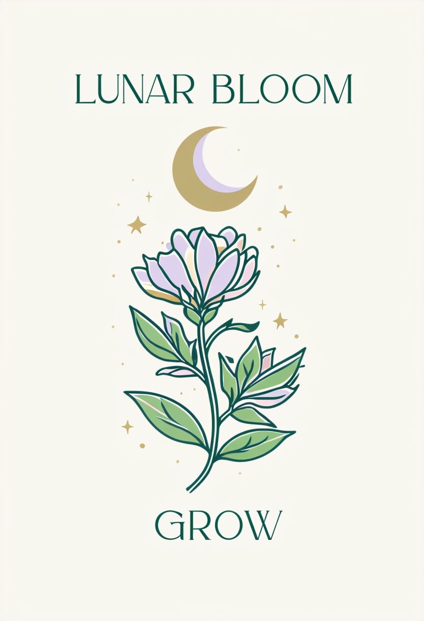 Lunar Bloom Flowering Plant and Crescent Moon Art Poster