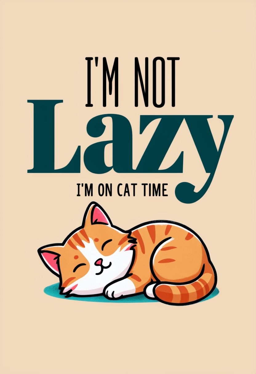 I'm Not Lazy I'm On Cat Time Cute Cat Illustration T-Shirt