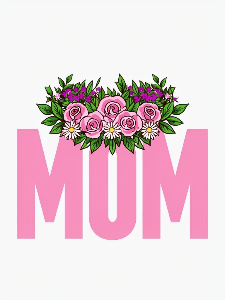 Bold Floral Wreath Mom Typography Design T-Shirt