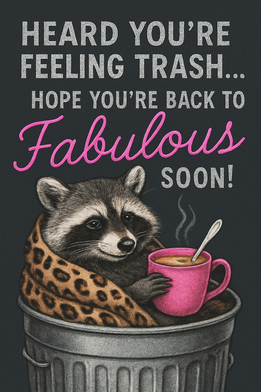 Humorous Raccoon Illustration with Uplifting Message Card
