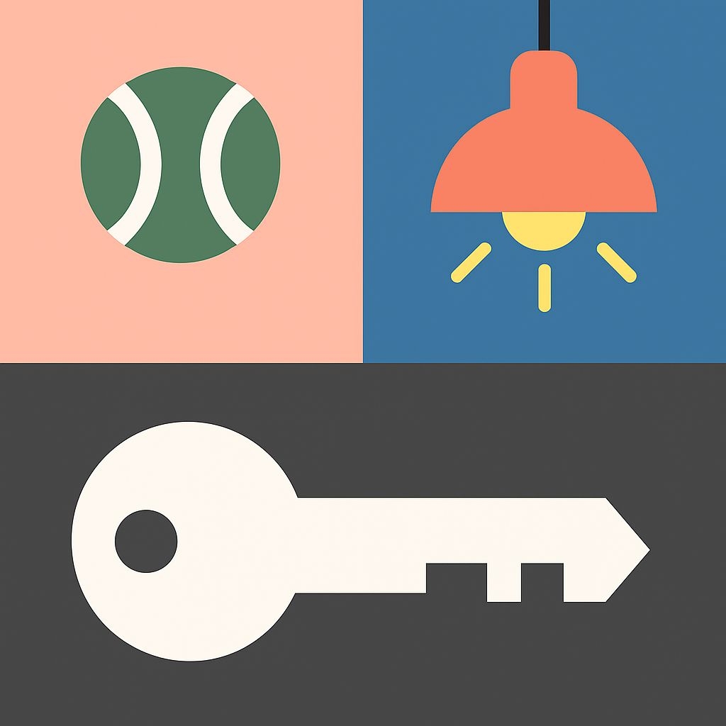 Minimalist Tennis Ball Lamp and Key Icon Seamless Pattern