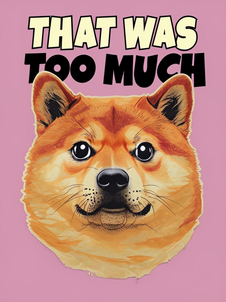 Stylized Doge with "That Was Too Much" Quote Meme Sticker