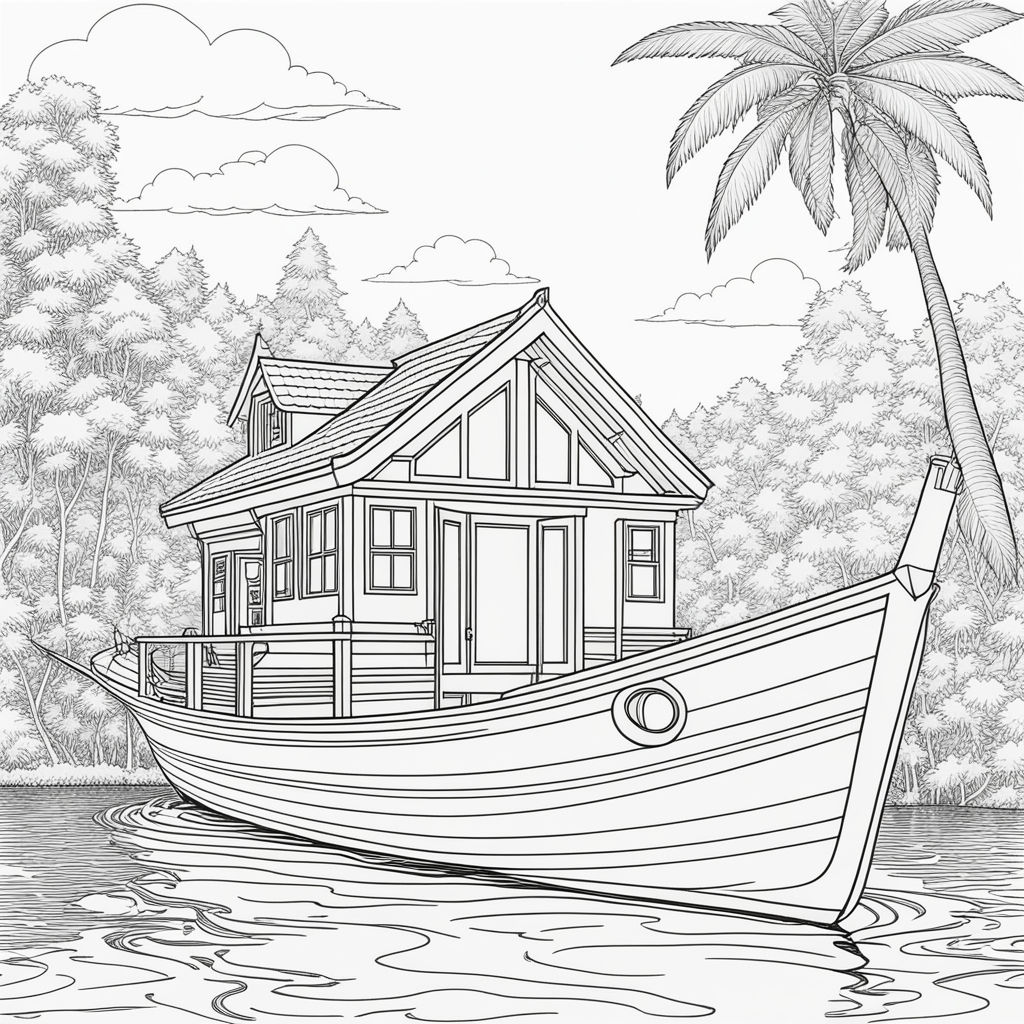 Compact house on a leaf boat outline for coloring page by Lahiru ...