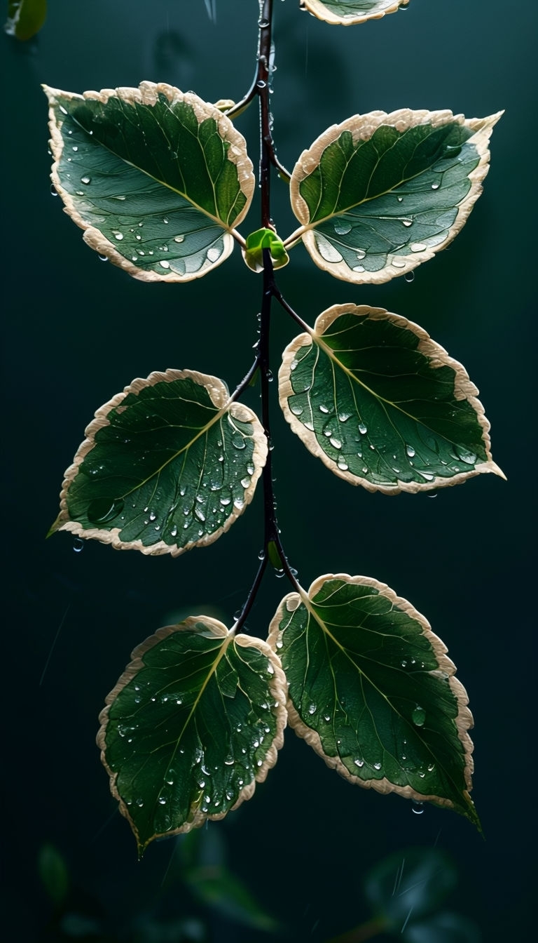Deep Green Leaves with Water Droplets Close-Up Mobile Wallpaper