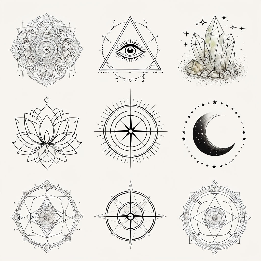 Sacred Geometry Symbols Seamless Grid Pattern Design