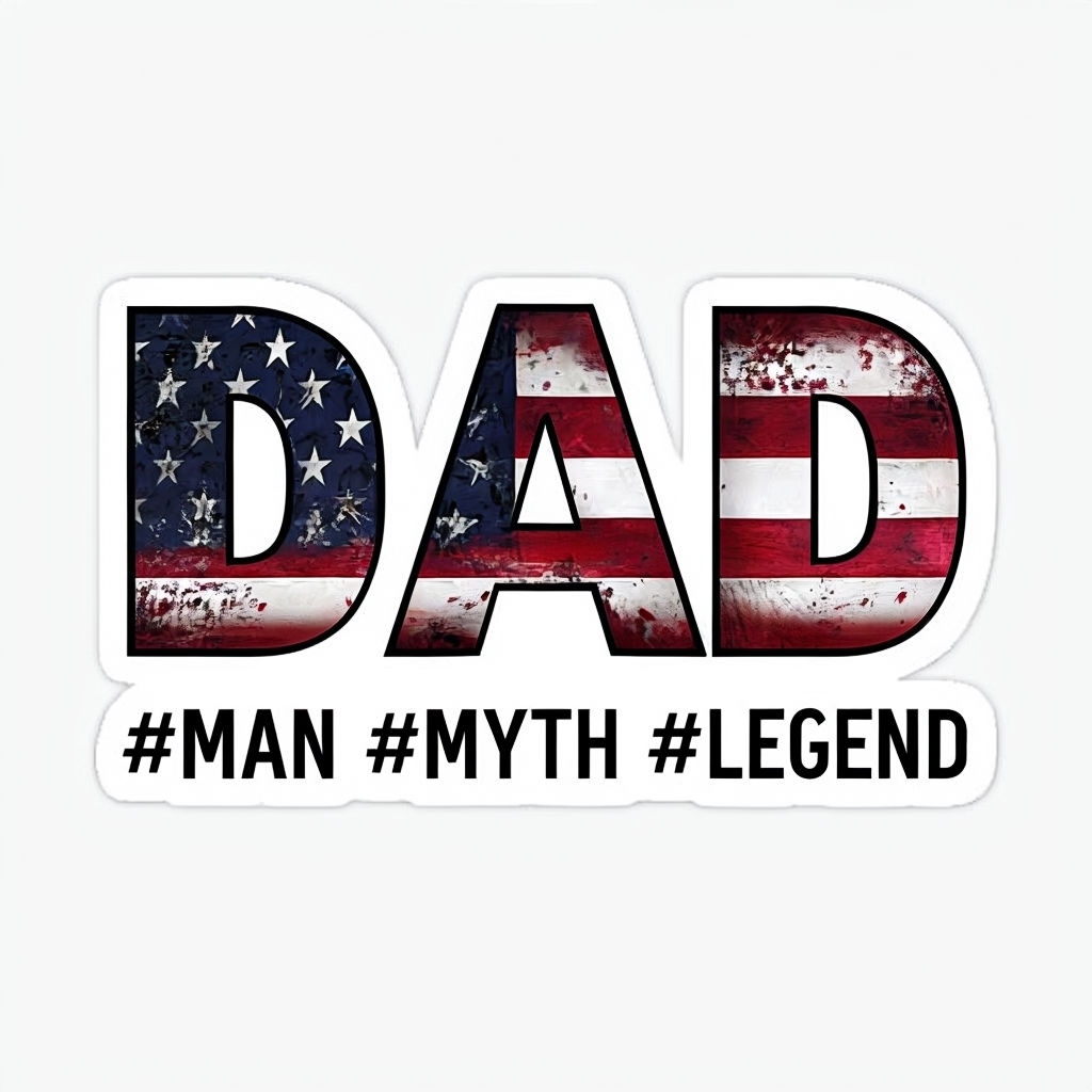 Distressed American Flag DAD Sticker with Patriotic Hashtags