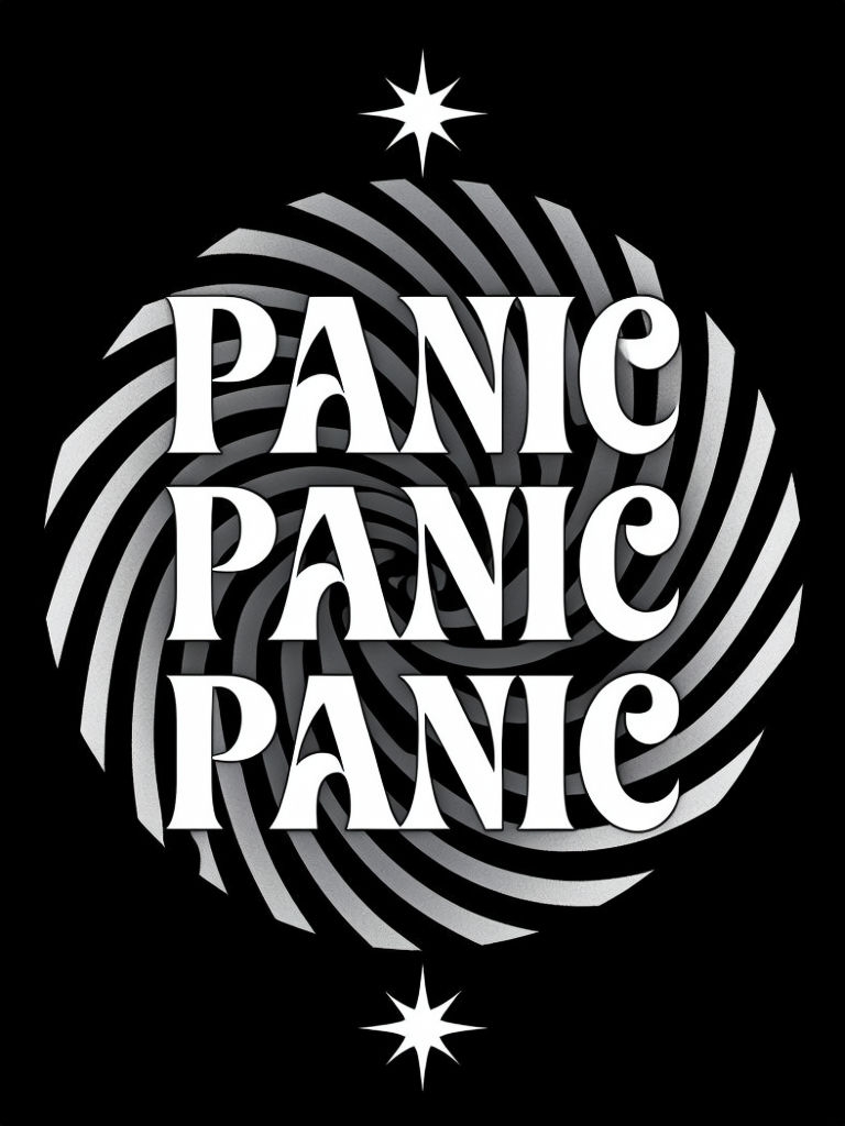 Hypnotic Black and Gray PANIC Text Design T-Shirt