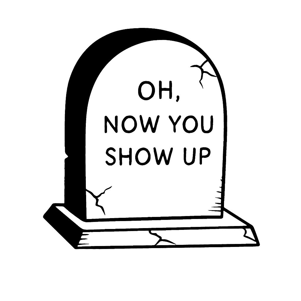 Humorous Cartoon Gravestone Illustration with Text Sticker