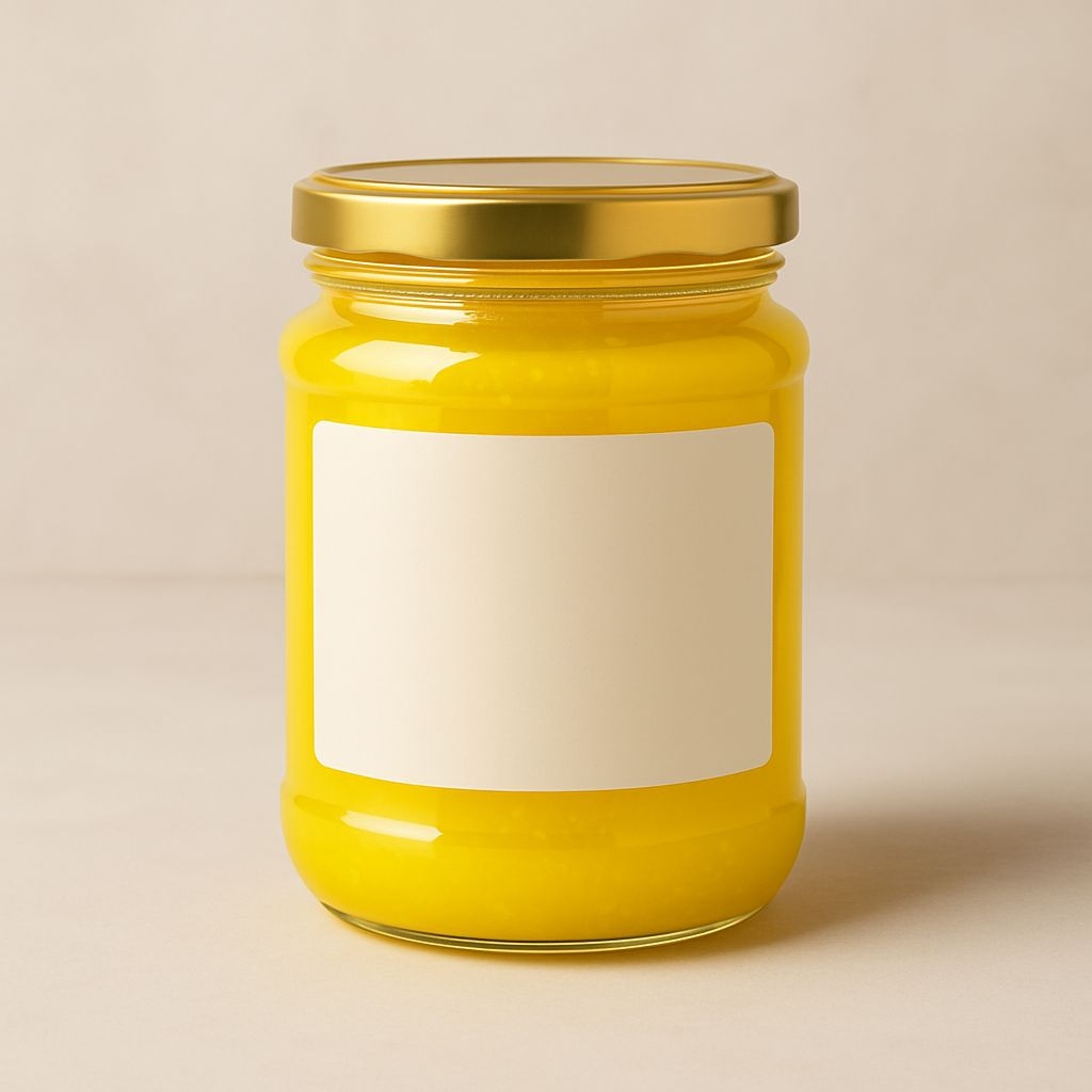Bright Yellow Glass Jar with Ivory Label Minimalist Mockup