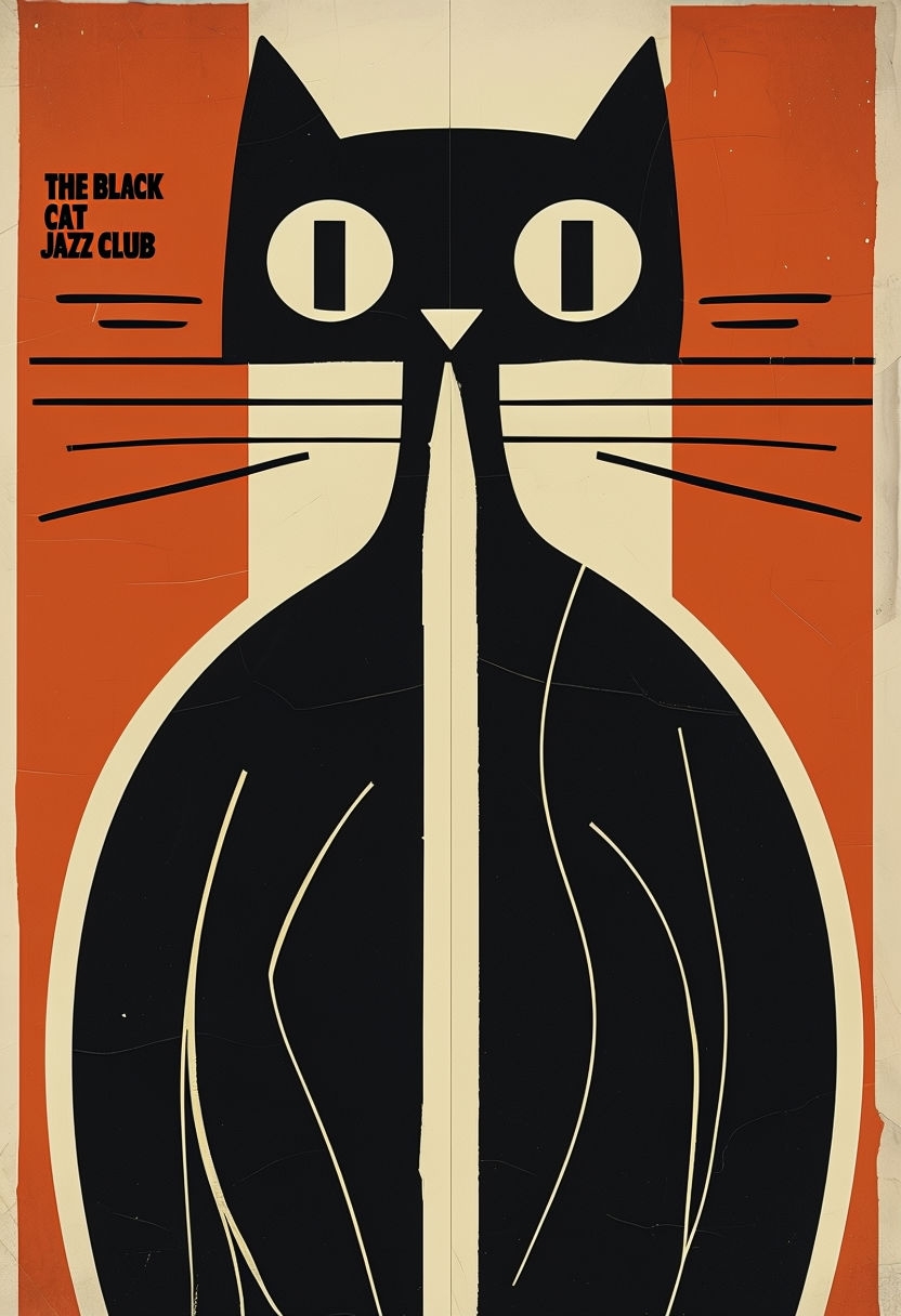 Stylized Black Cat Jazz Club Minimalist Art Poster